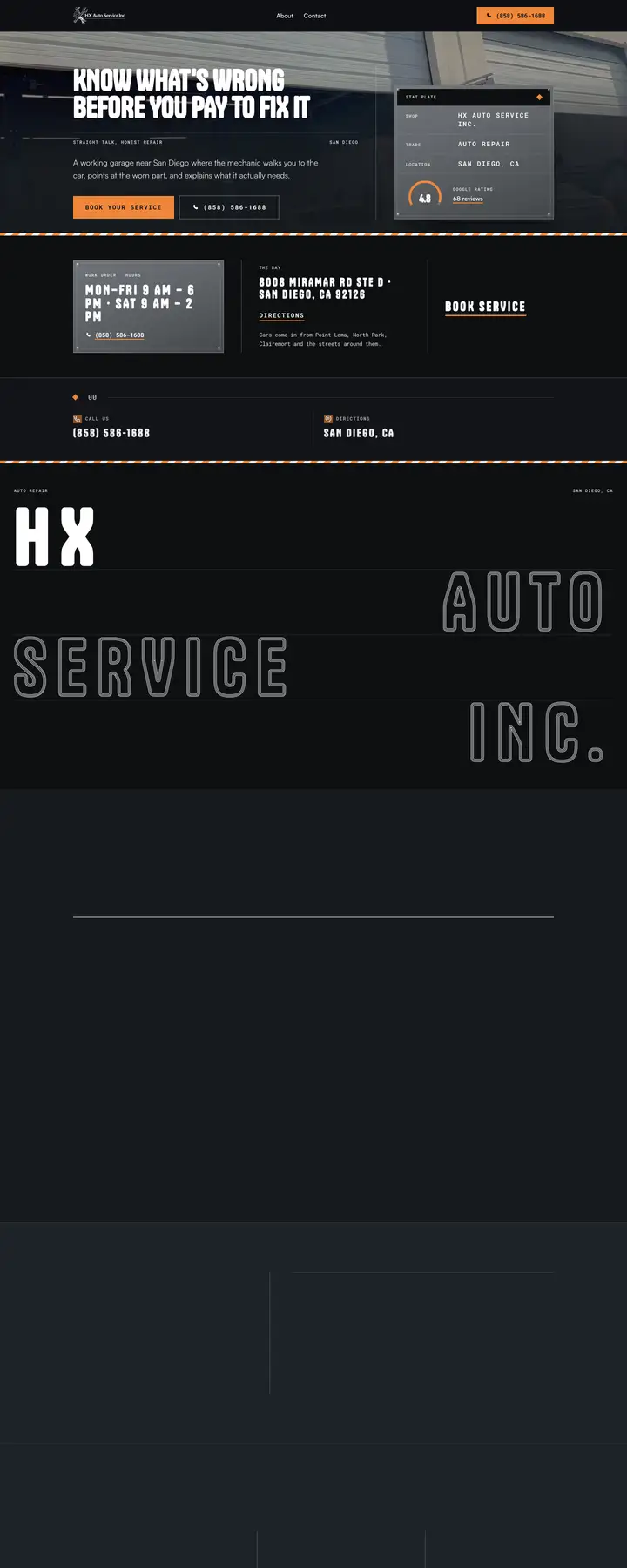 Free preview of a website for HX Auto Service, built by Ready StoreFront (not affiliated)