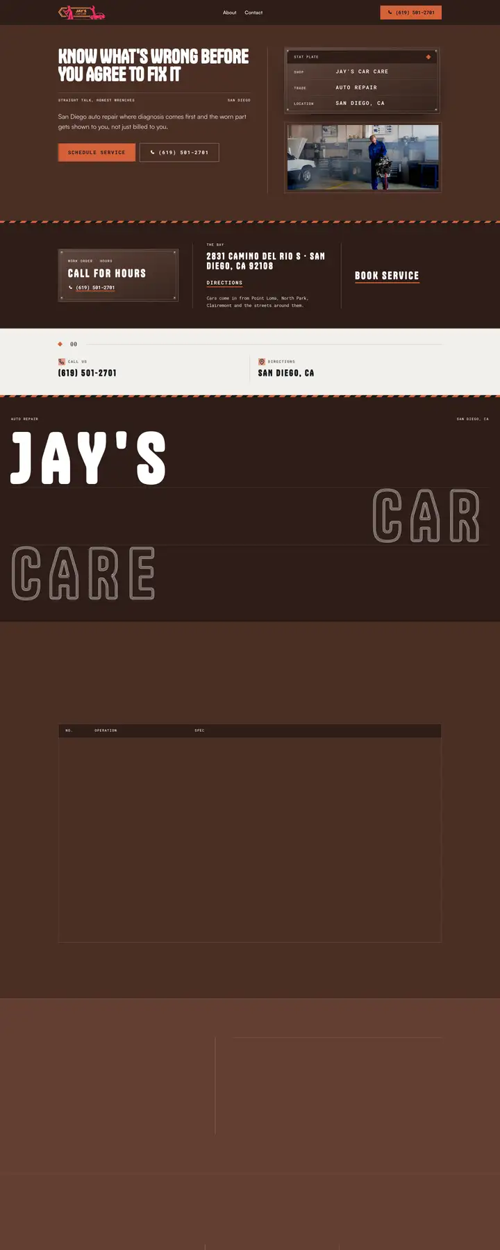 Free preview of a website for Jay's Car Care, built by Ready StoreFront (not affiliated)