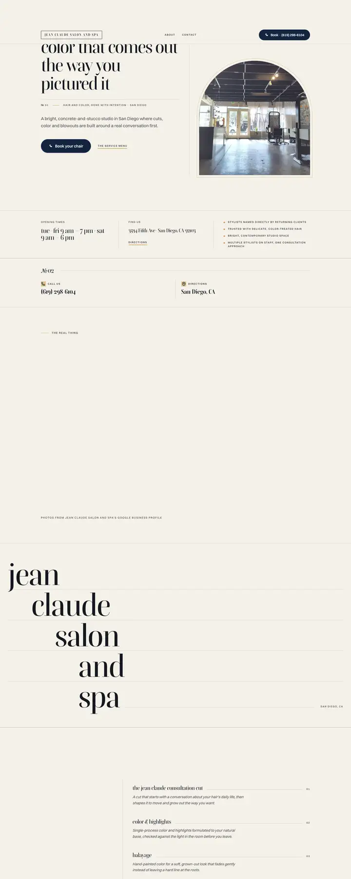 Free preview of a website for Jean Claude Salon and Spa, built by Ready StoreFront (not affiliated)