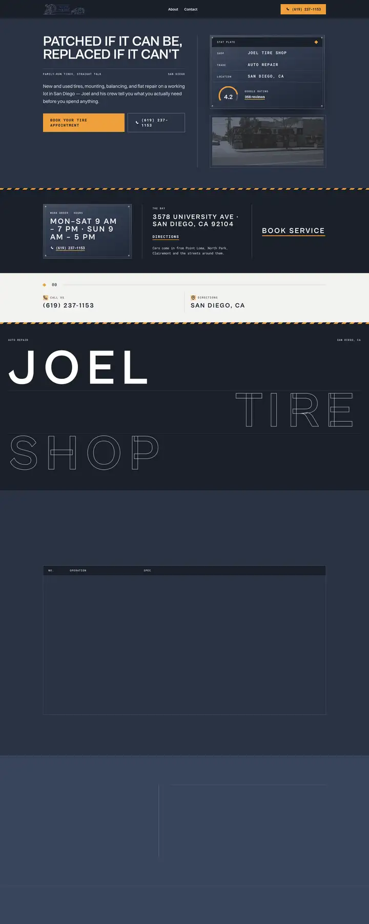 Free preview of a website for Joel Tire Shop, built by Ready StoreFront (not affiliated)