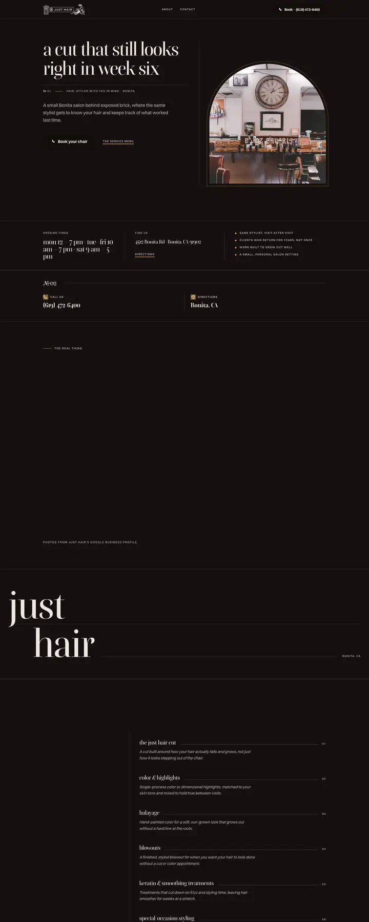 Free preview of a website for Just Hair, built by Ready StoreFront (not affiliated)