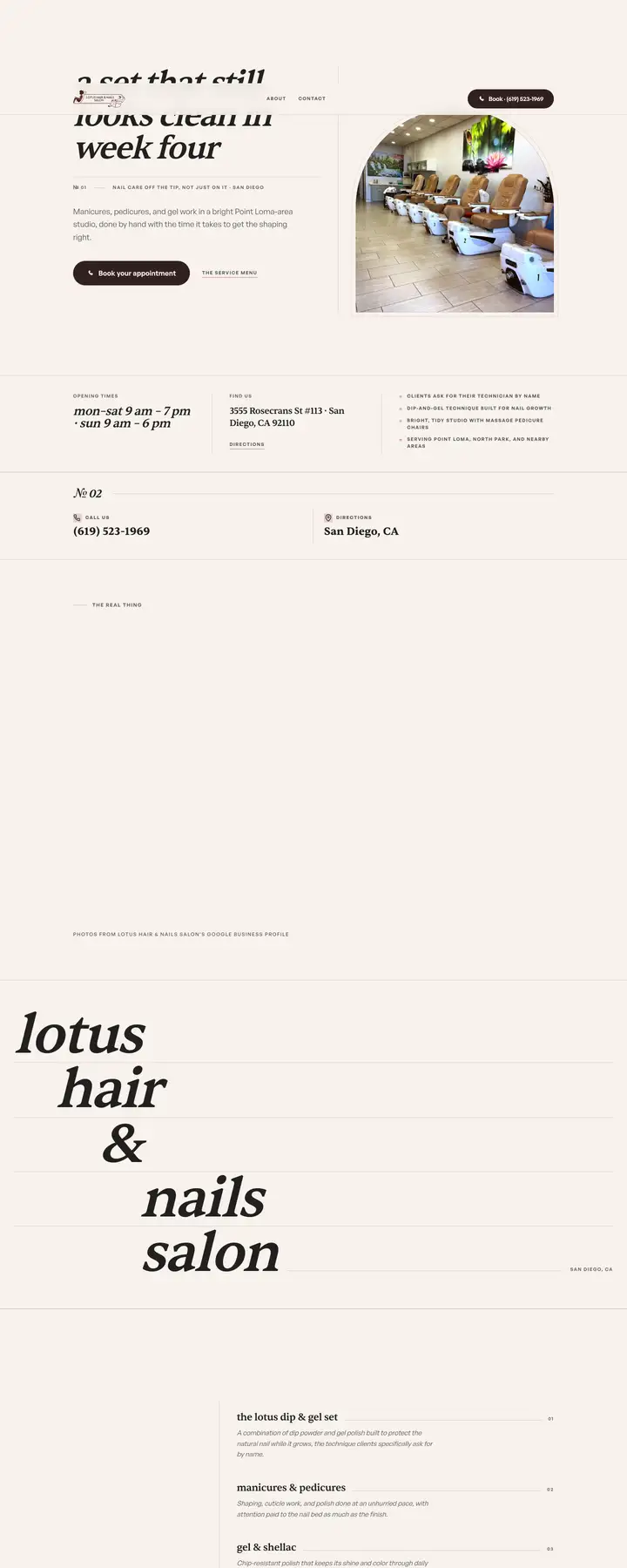 Free preview of a website for Lotus Hair & Nails Salon, built by Ready StoreFront (not affiliated)