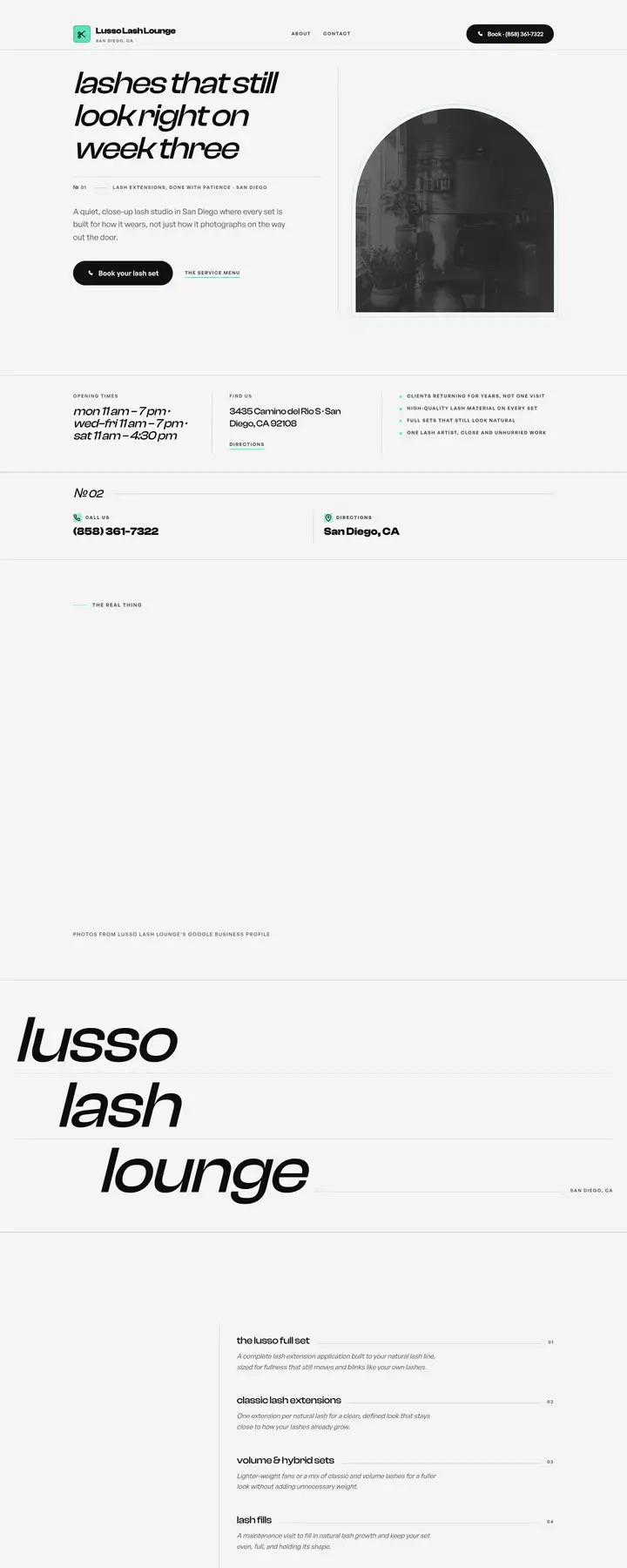 Free preview of a website for Lusso Lash Lounge, built by Ready StoreFront (not affiliated)