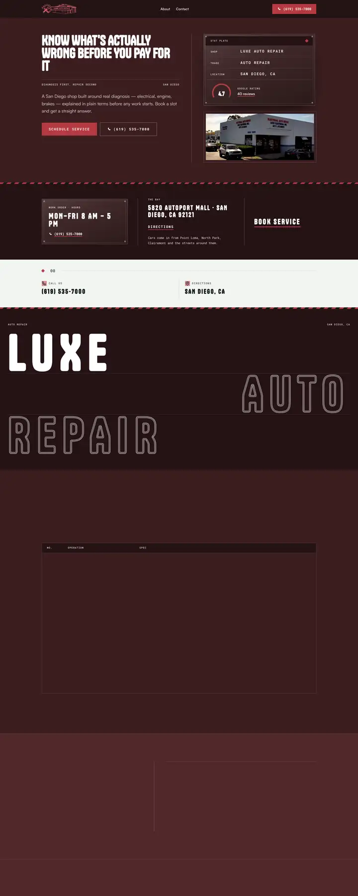 Free preview of a website for Luxe Auto Repair, built by Ready StoreFront (not affiliated)