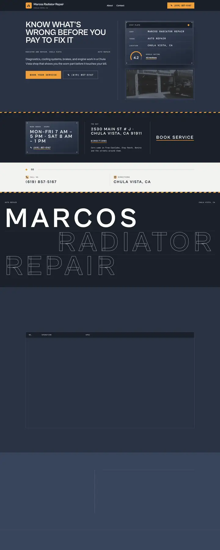 Free preview of a website for Marcos Radiator Repair, built by Ready StoreFront (not affiliated)