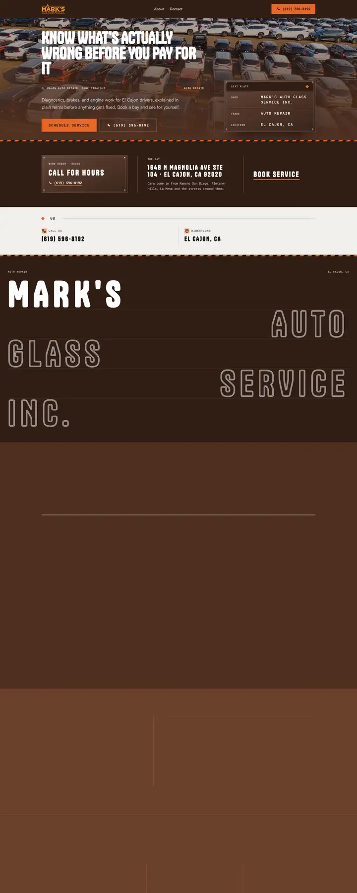 Free preview of a website for Mark's Auto Glass Service, built by Ready StoreFront (not affiliated)