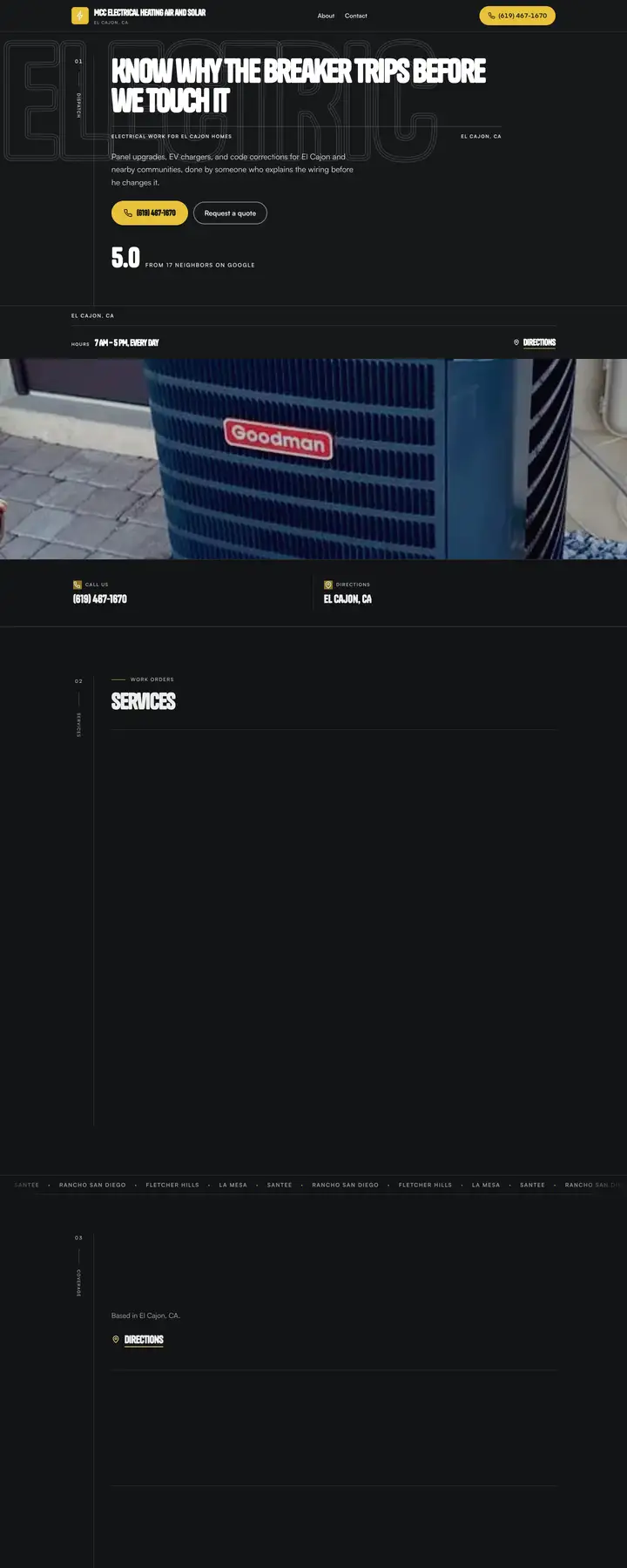 Free preview of a website for MCC Electrical Heating Air and Solar, built by Ready StoreFront (not affiliated)