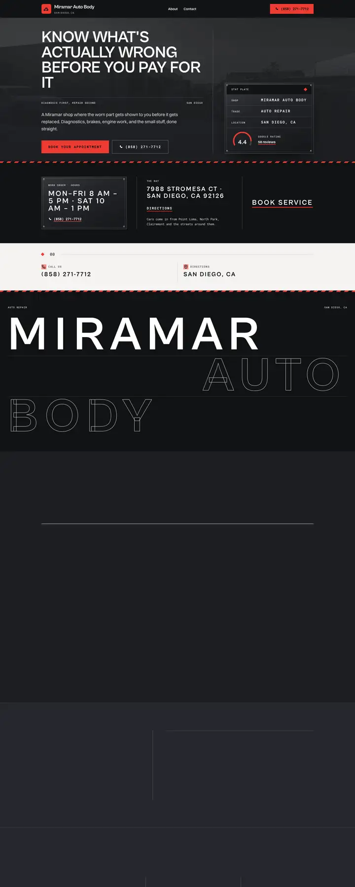 Free preview of a website for Miramar Auto Body, built by Ready StoreFront (not affiliated)