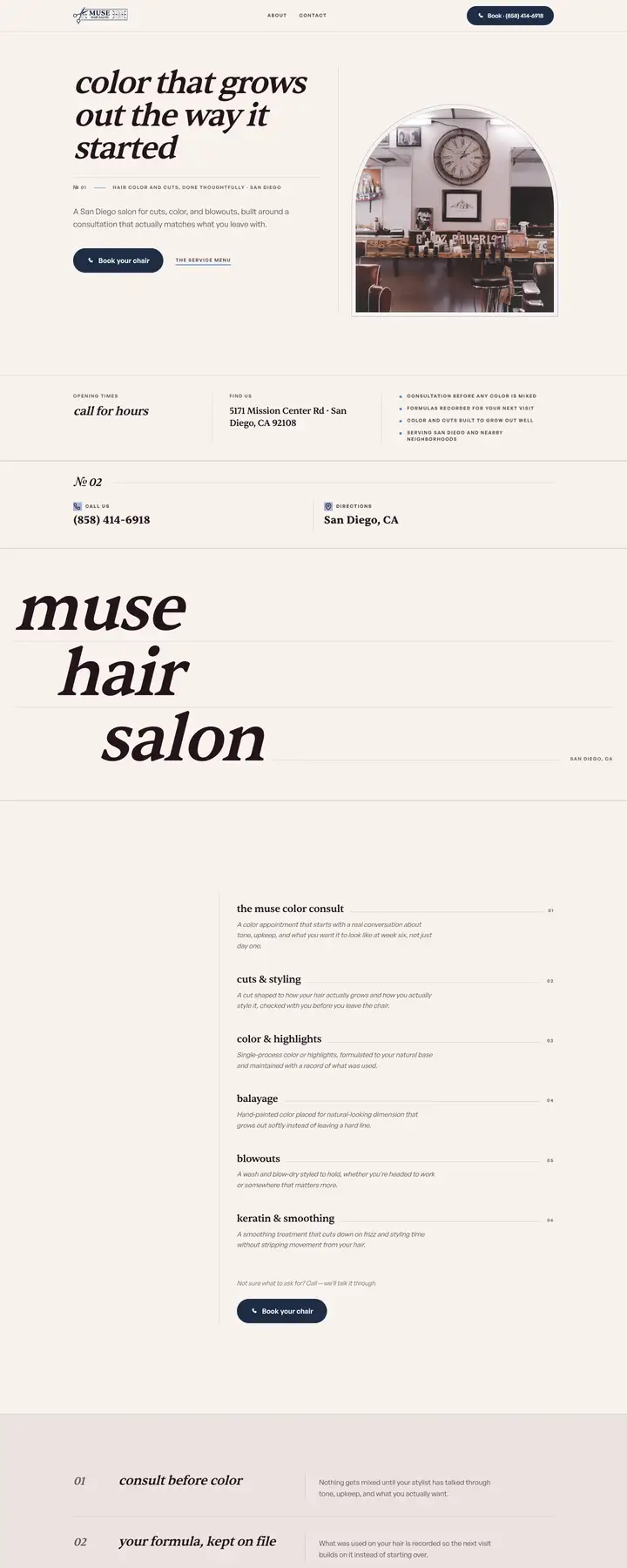 Free preview of a website for Muse Hair Salon, built by Ready StoreFront (not affiliated)