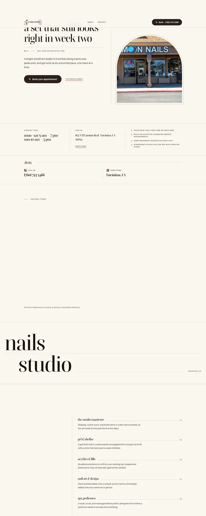 Free preview of a website for Nails Studio, built by Ready StoreFront (not affiliated)
