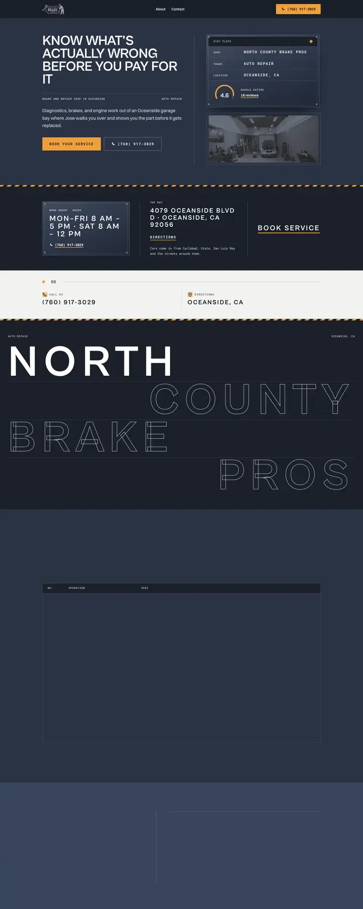 Free preview of a website for North County Brake Pros, built by Ready StoreFront (not affiliated)