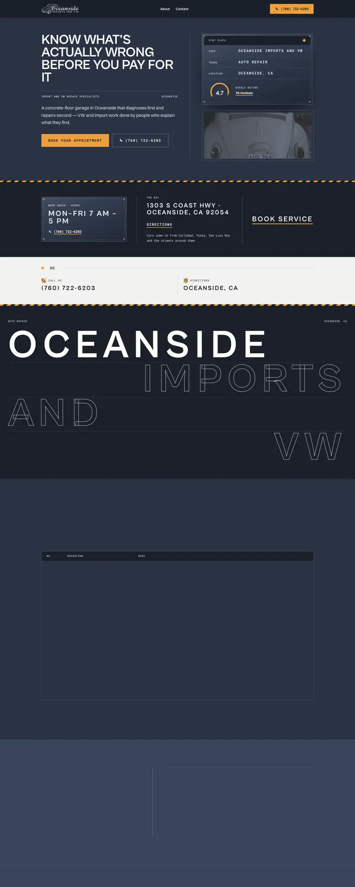 Free preview of a website for Oceanside Imports and VW, built by Ready StoreFront (not affiliated)