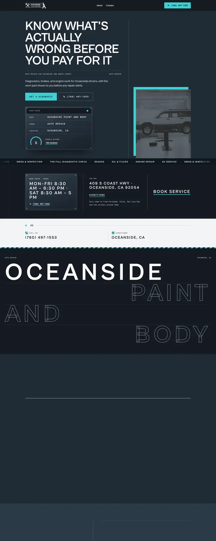 Free preview of a website for Oceanside Paint and Body, built by Ready StoreFront (not affiliated)