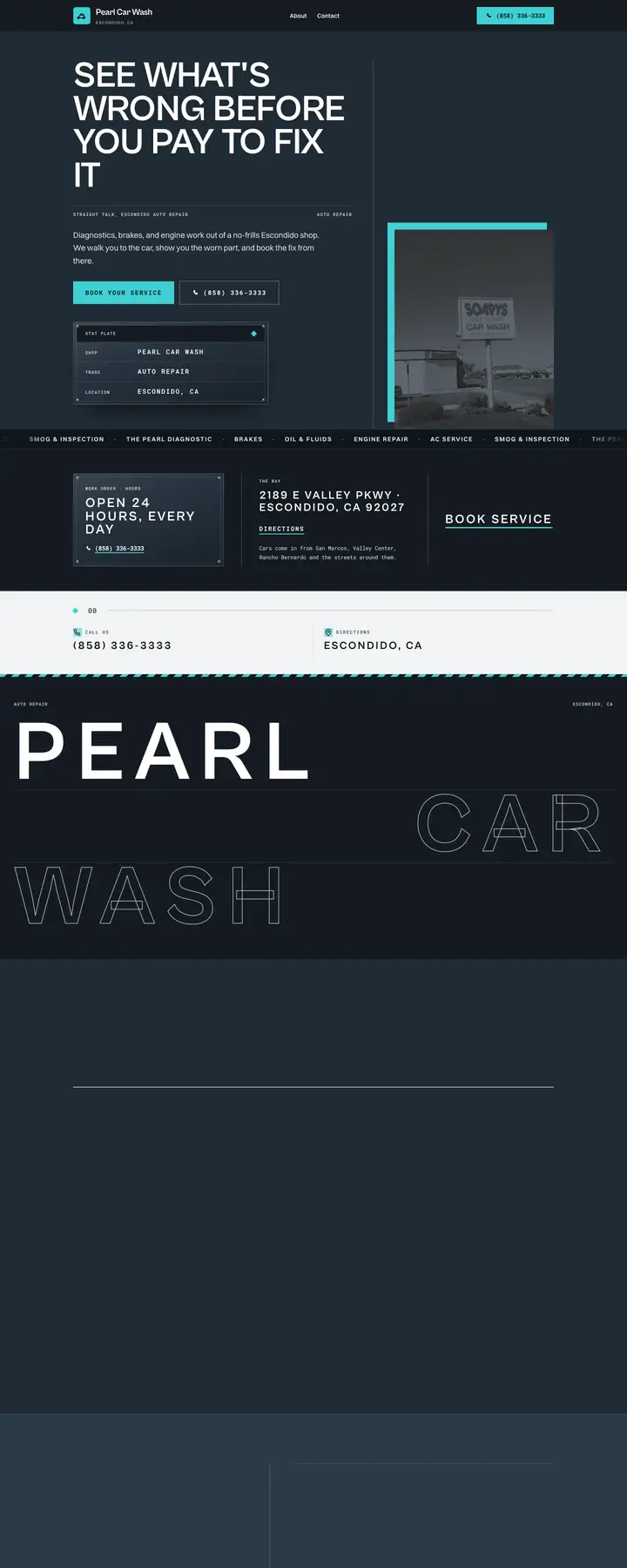 Free preview of a website for Pearl Car Wash, built by Ready StoreFront (not affiliated)