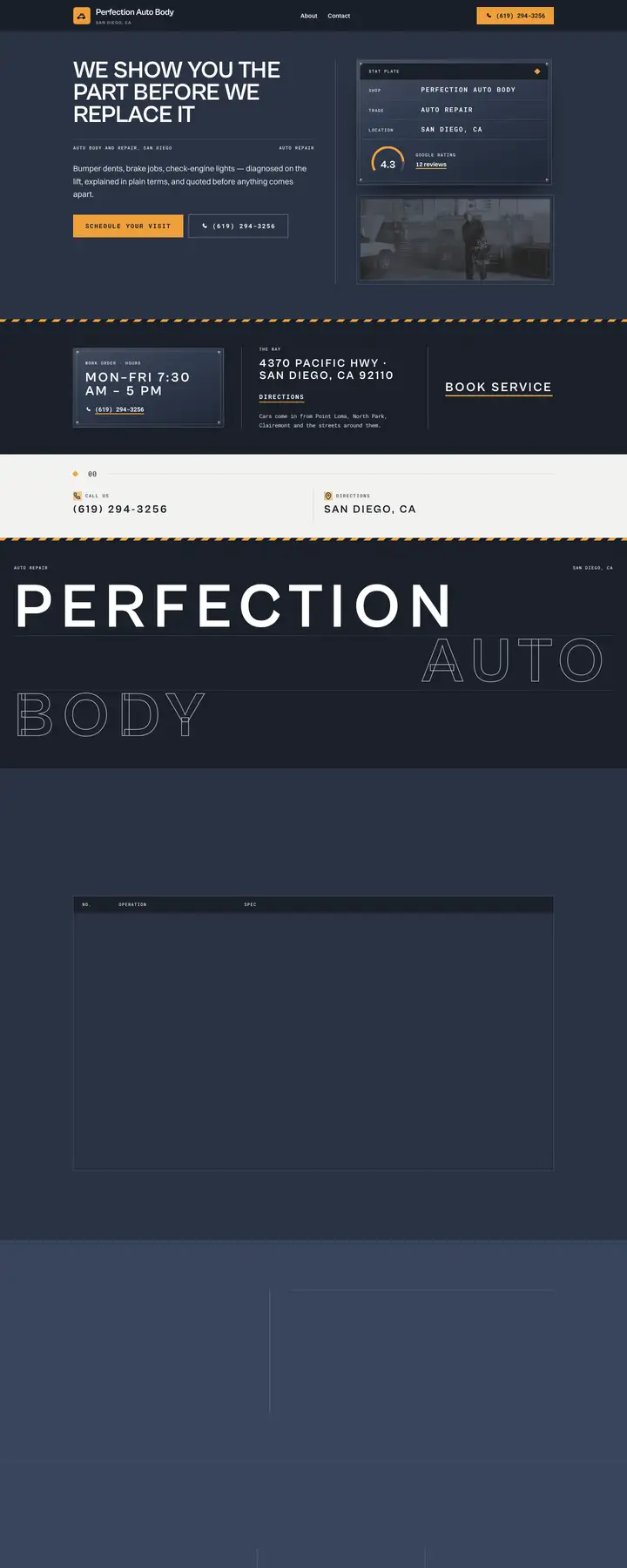 Free preview of a website for Perfection Auto Body, built by Ready StoreFront (not affiliated)
