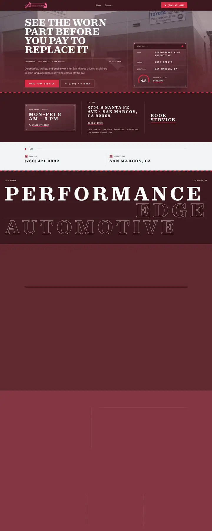 Free preview of a website for Performance Edge Automotive, built by Ready StoreFront (not affiliated)