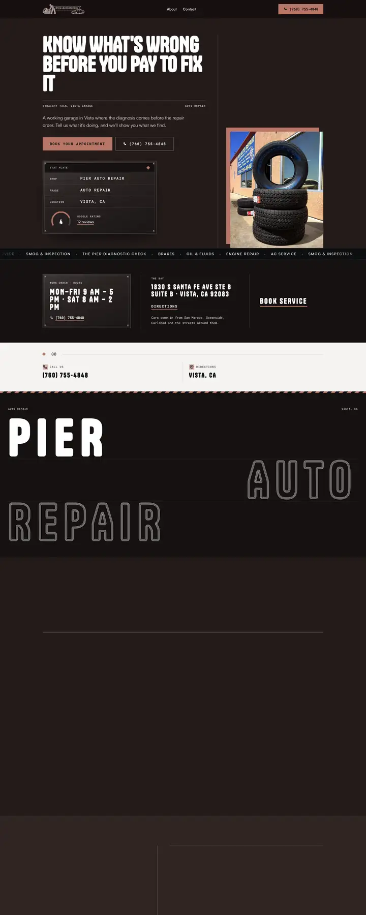 Free preview of a website for Pier Auto Repair, built by Ready StoreFront (not affiliated)