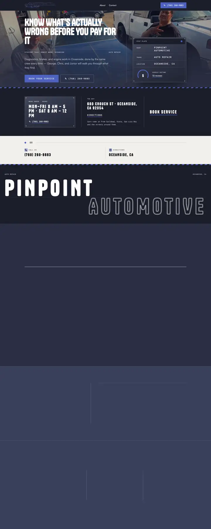 Free preview of a website for Pinpoint Automotive, built by Ready StoreFront (not affiliated)