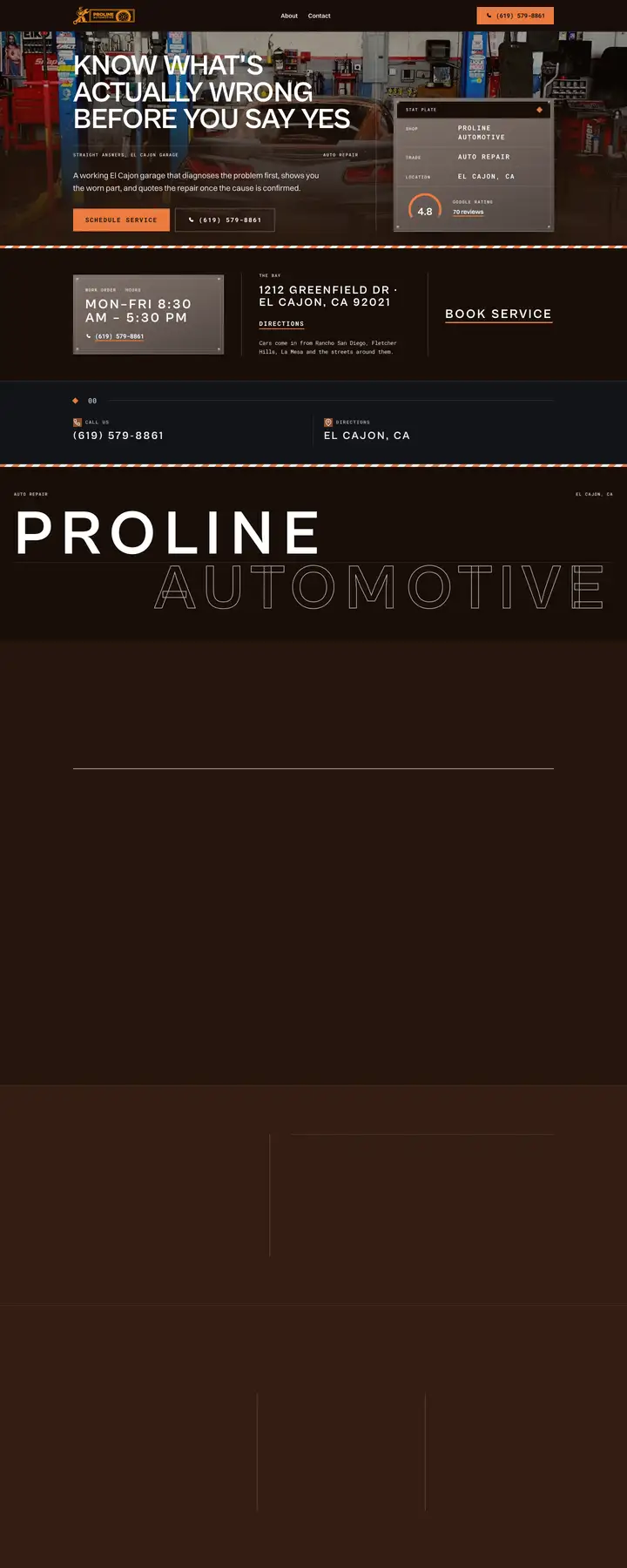 Free preview of a website for Proline Automotive, built by Ready StoreFront (not affiliated)