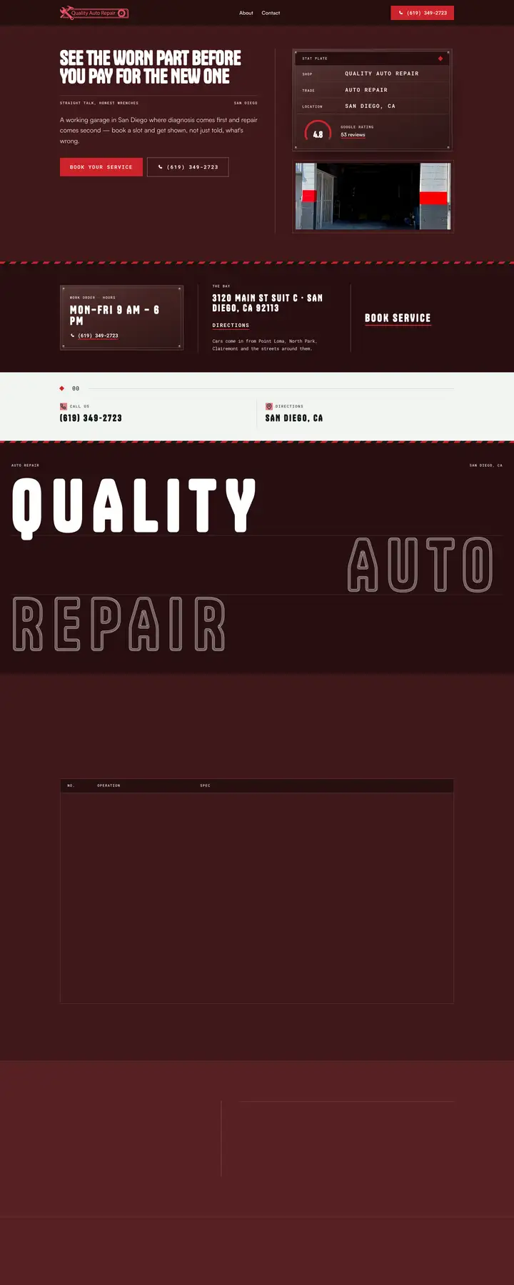 Free preview of a website for Quality Auto Repair, built by Ready StoreFront (not affiliated)