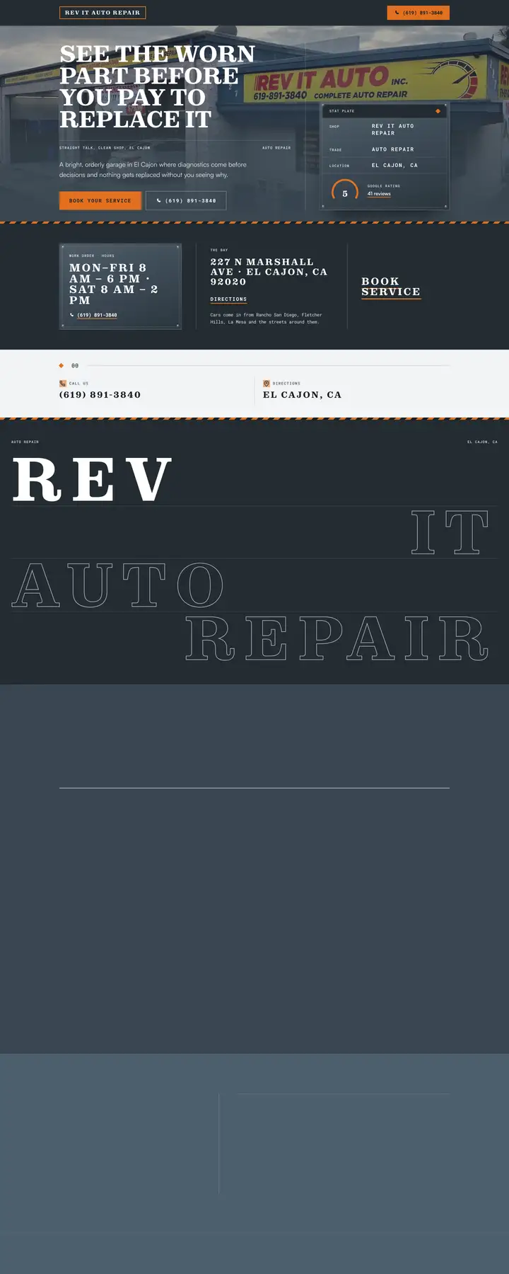 Free preview of a website for Rev It Auto Repair, built by Ready StoreFront (not affiliated)