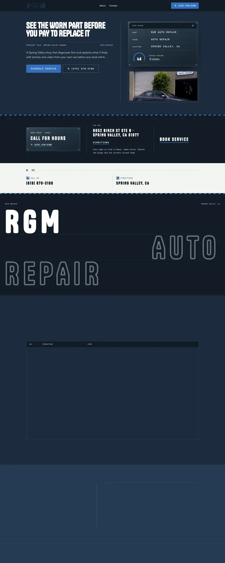 Free preview of a website for RGM Auto Repair, built by Ready StoreFront (not affiliated)