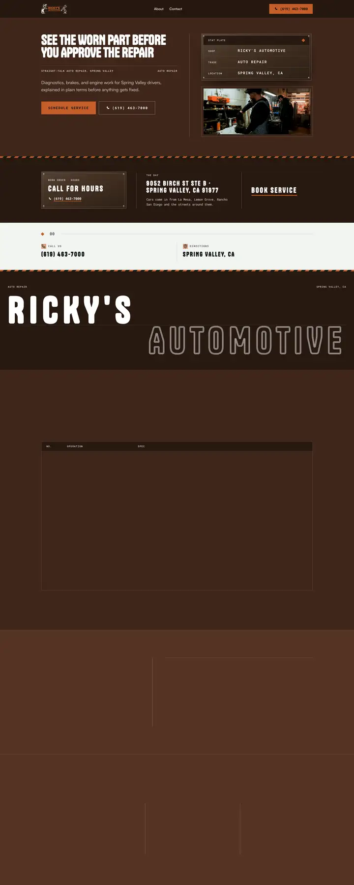 Free preview of a website for Ricky's Automotive, built by Ready StoreFront (not affiliated)