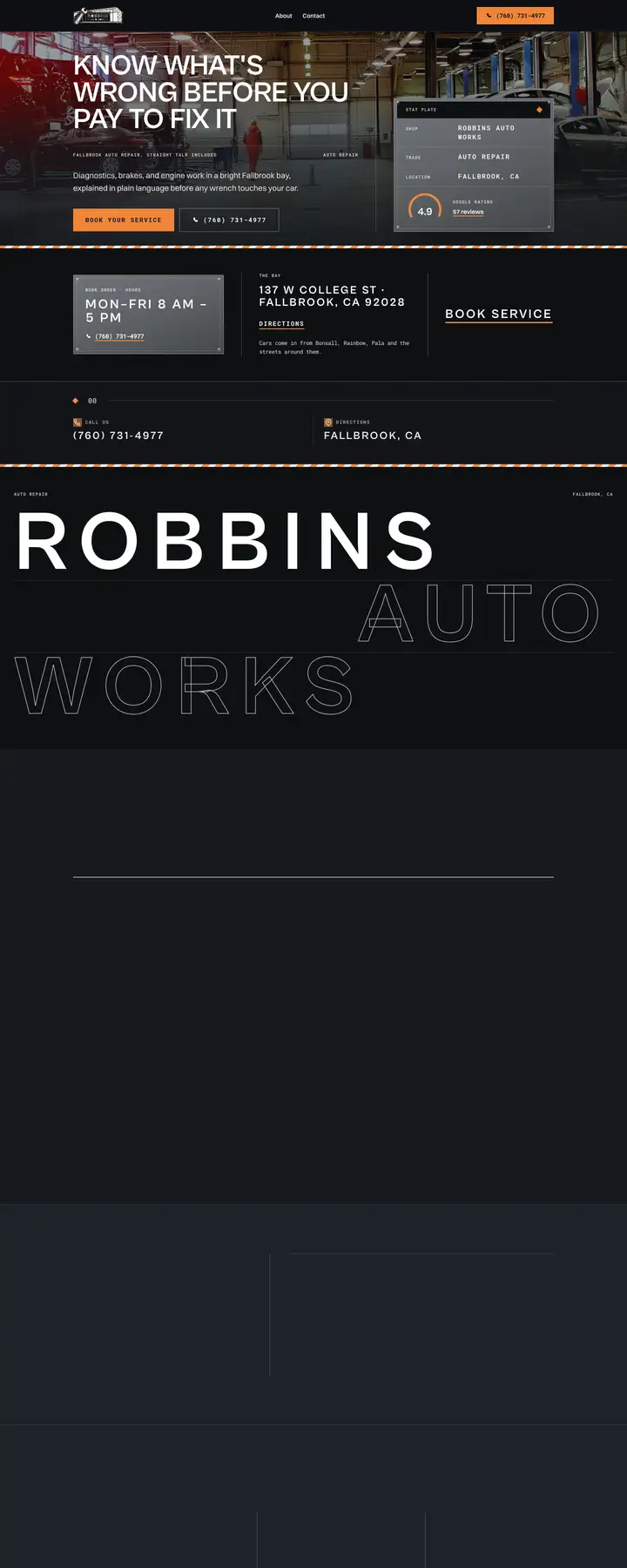 Free preview of a website for Robbins Auto Works, built by Ready StoreFront (not affiliated)