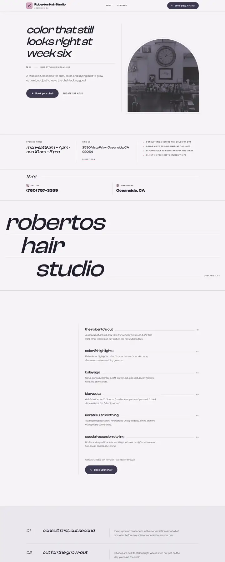 Free preview of a website for Robertos Hair Studio, built by Ready StoreFront (not affiliated)
