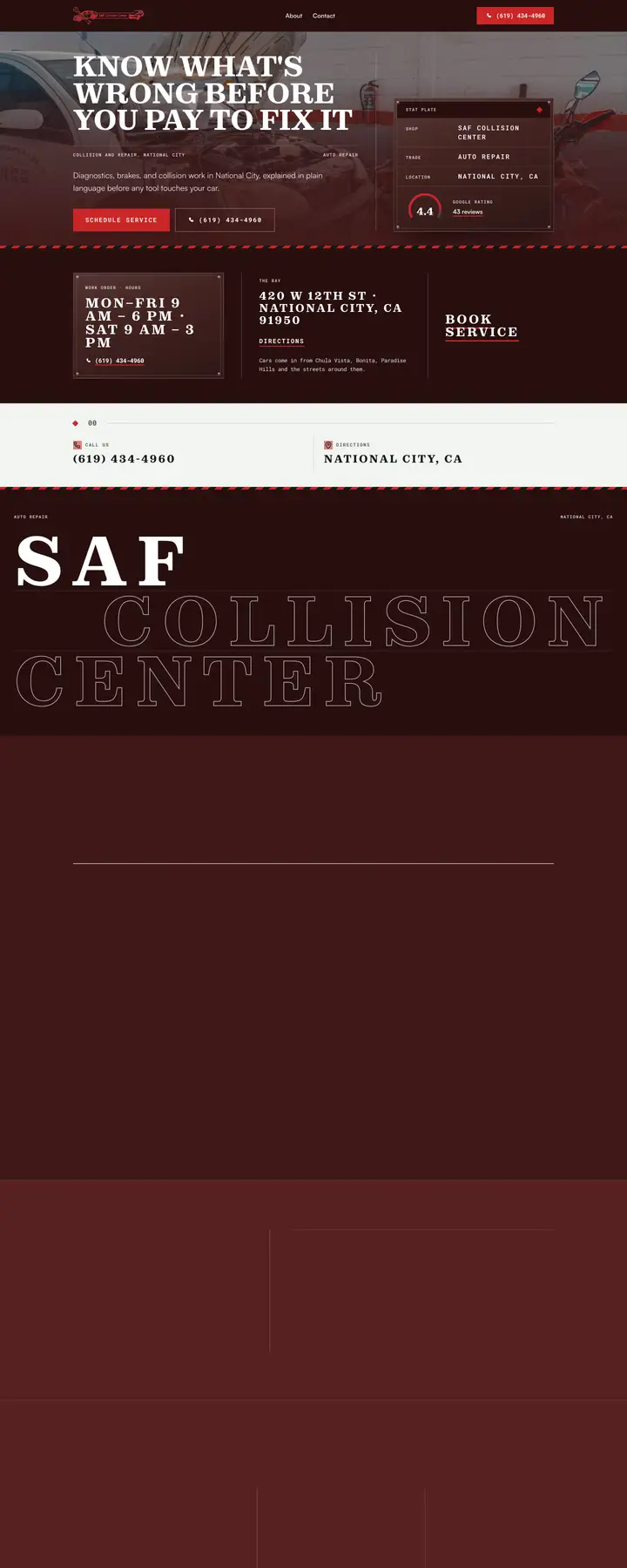 Free preview of a website for SAF Collision Center, built by Ready StoreFront (not affiliated)