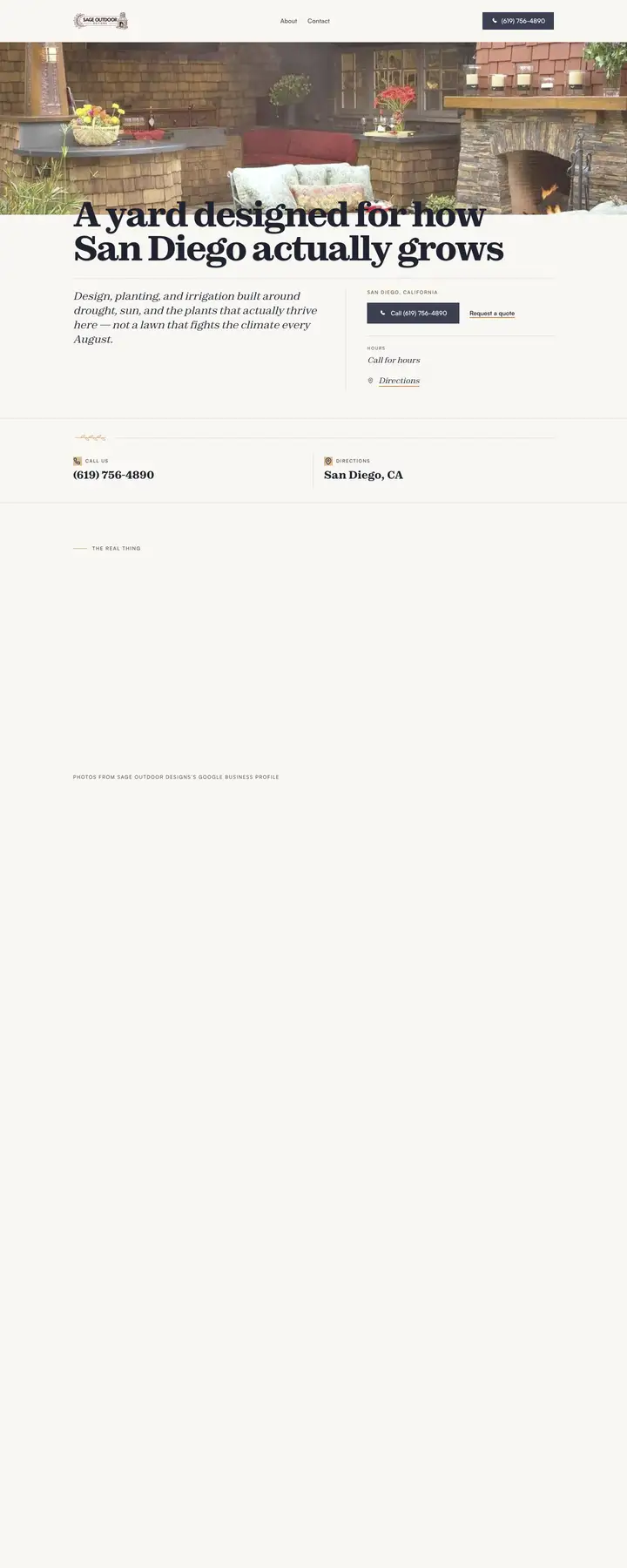 Free preview of a website for Sage Outdoor Designs, built by Ready StoreFront (not affiliated)
