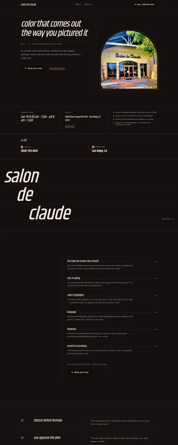 Free preview of a website for Salon De Claude, built by Ready StoreFront (not affiliated)