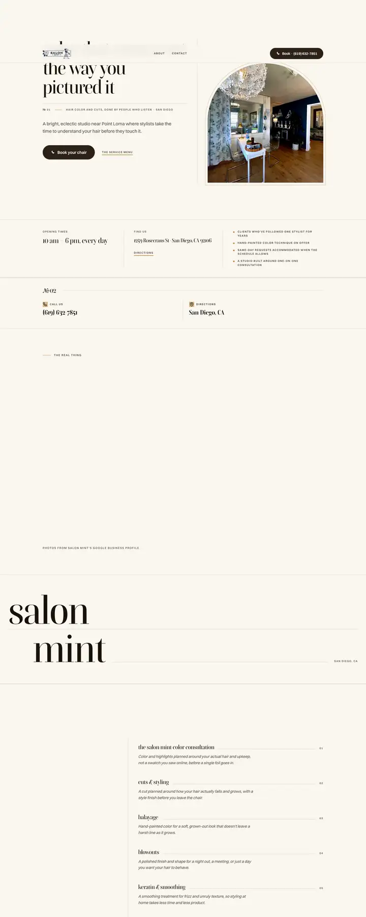 Free preview of a website for Salon Mint, built by Ready StoreFront (not affiliated)