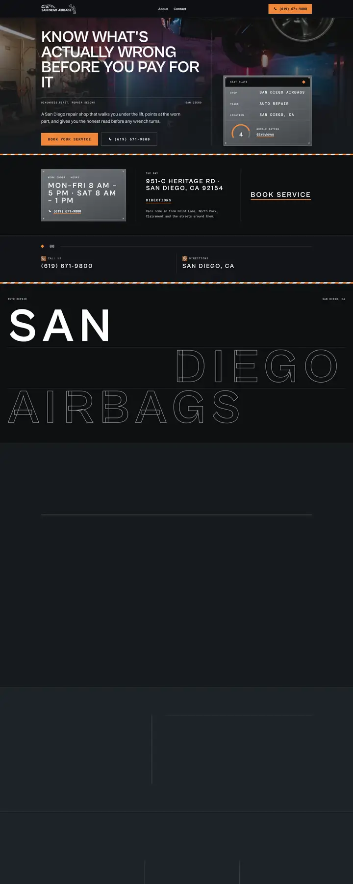 Free preview of a website for San Diego Airbags, built by Ready StoreFront (not affiliated)