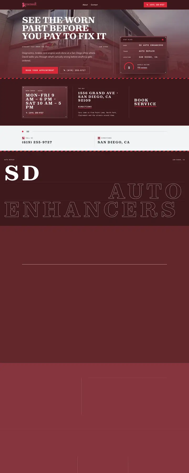 Free preview of a website for SD Auto Enhancers, built by Ready StoreFront (not affiliated)
