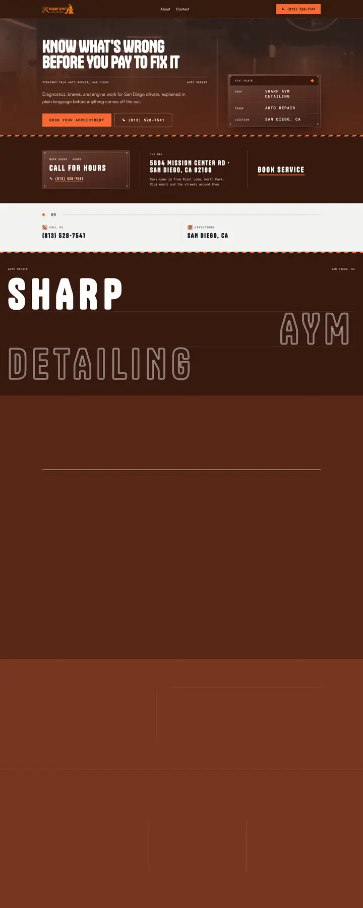 Free preview of a website for Sharp Aym Detailing, built by Ready StoreFront (not affiliated)