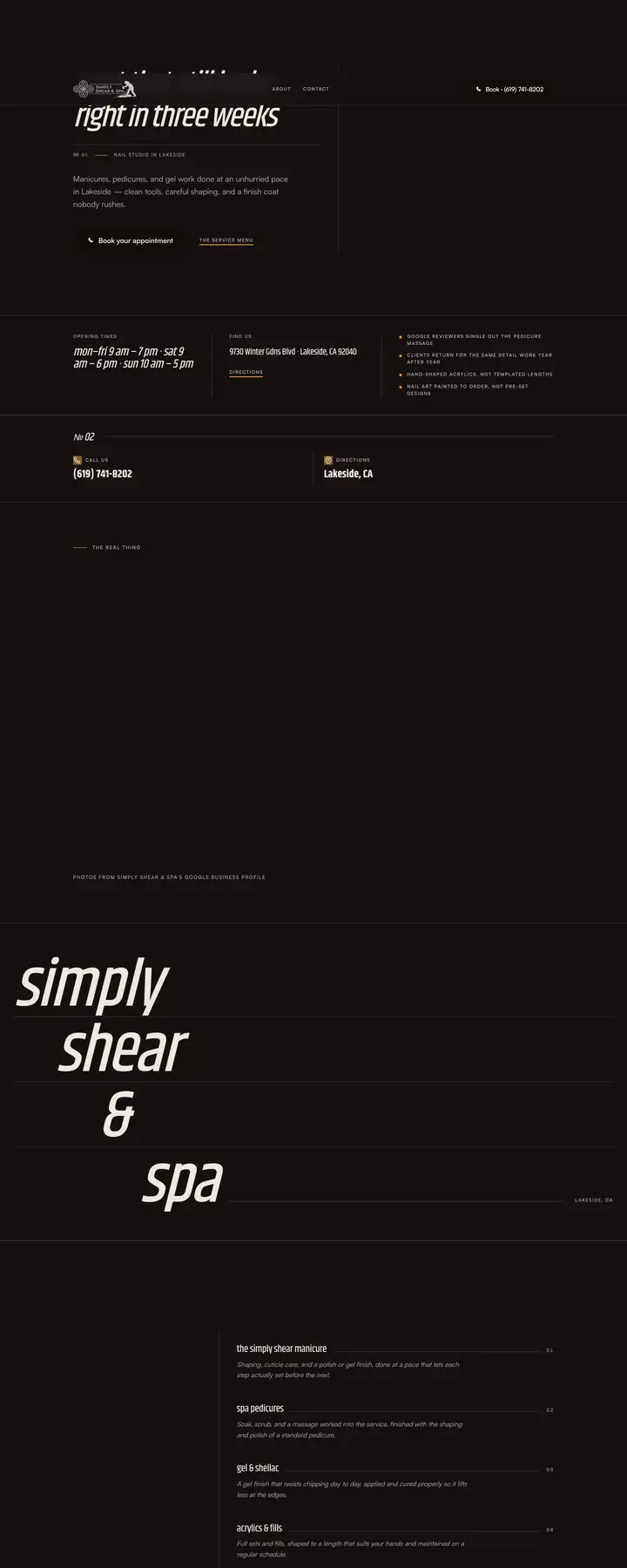 Free preview of a website for Simply Shear & Spa, built by Ready StoreFront (not affiliated)