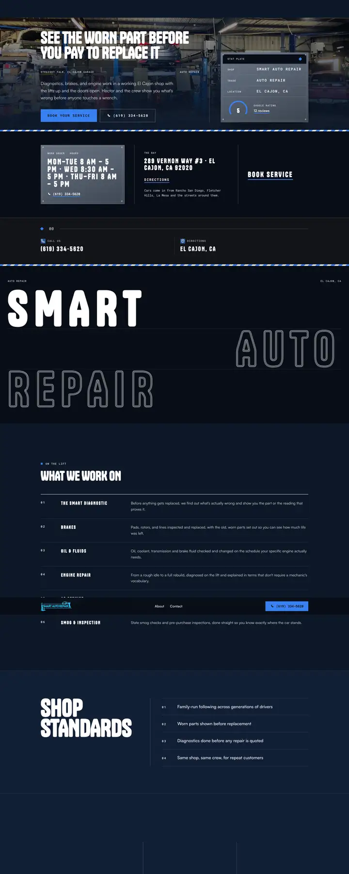 Free preview of a website for Smart Auto Repair, built by Ready StoreFront (not affiliated)
