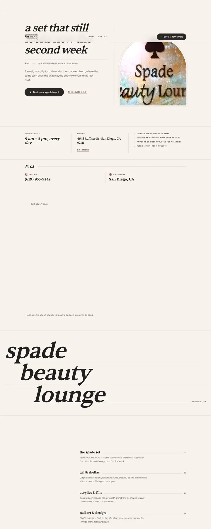 Free preview of a website for Spade Beauty Lounge, built by Ready StoreFront (not affiliated)