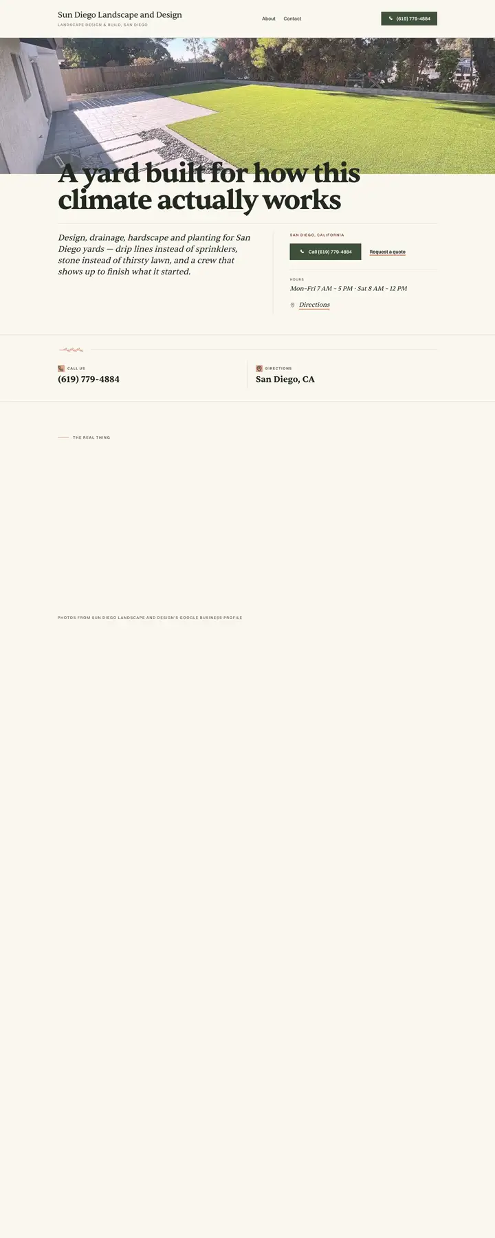 Free preview of a website for Sun Diego Landscape and Design, built by Ready StoreFront (not affiliated)