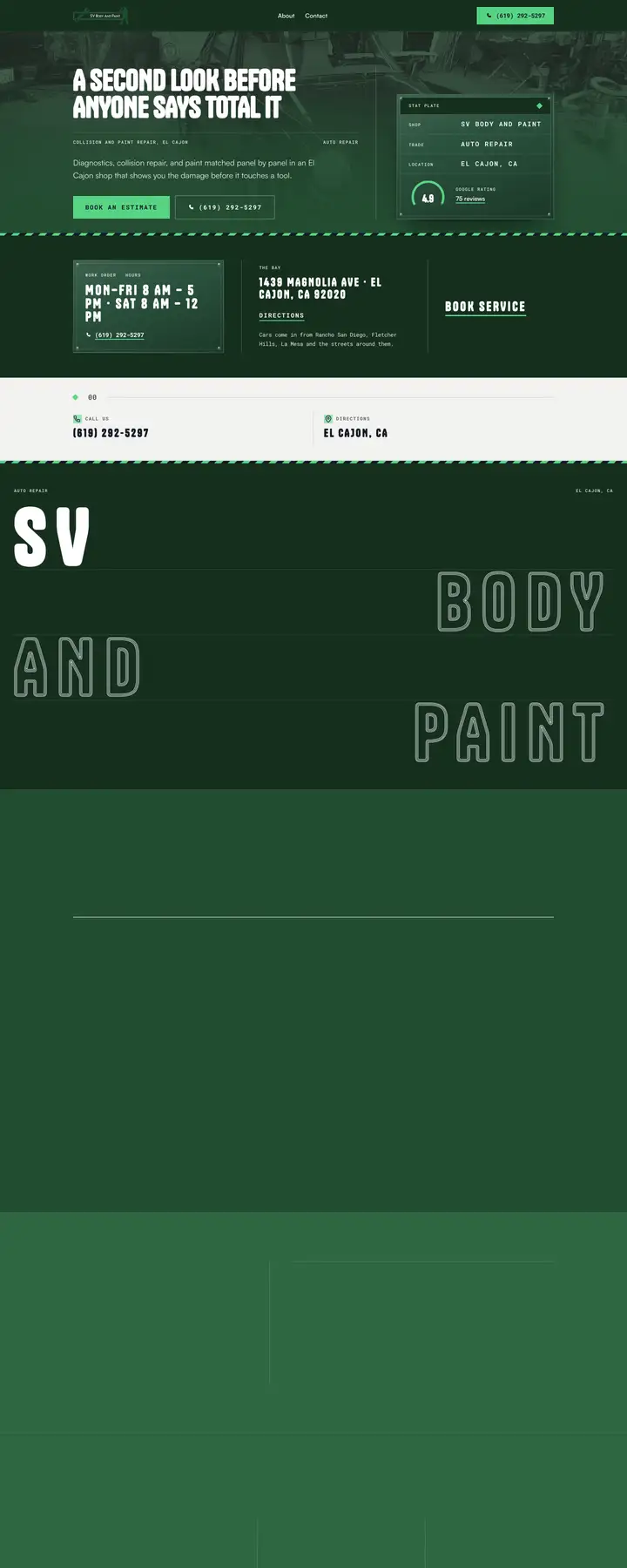 Free preview of a website for SV Body and Paint, built by Ready StoreFront (not affiliated)