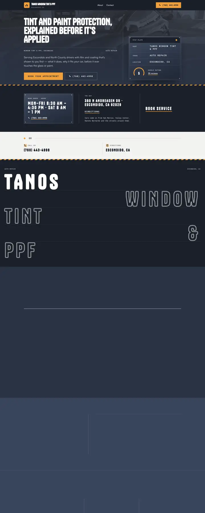 Free preview of a website for Tanos Window Tint & PPF, built by Ready StoreFront (not affiliated)