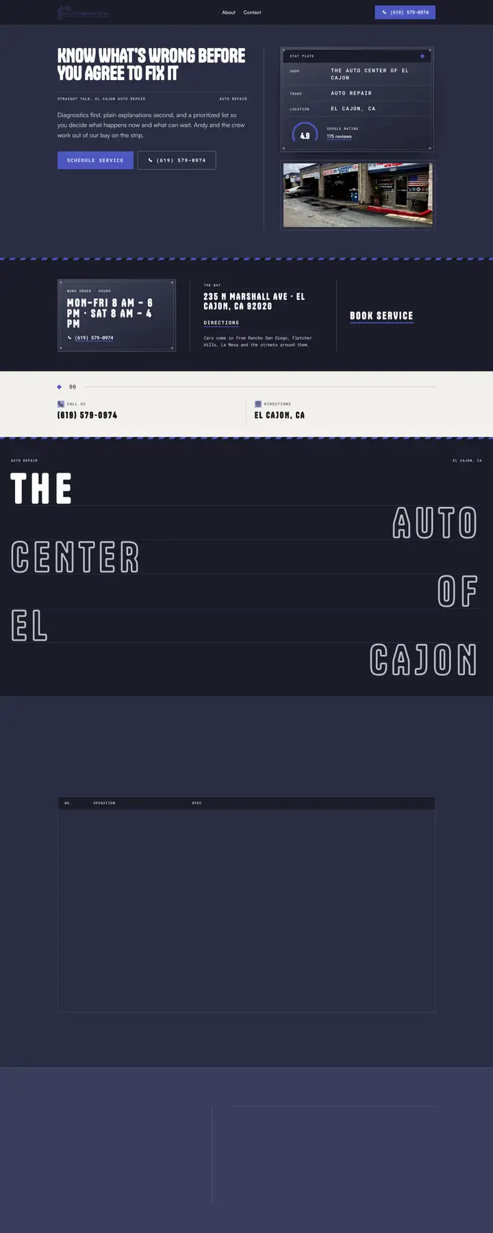 Free preview of a website for The Auto Center of El Cajon, built by Ready StoreFront (not affiliated)