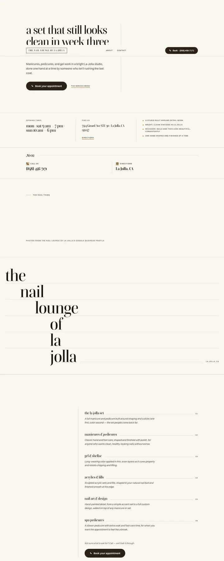 Free preview of a website for The Nail Lounge of La Jolla, built by Ready StoreFront (not affiliated)