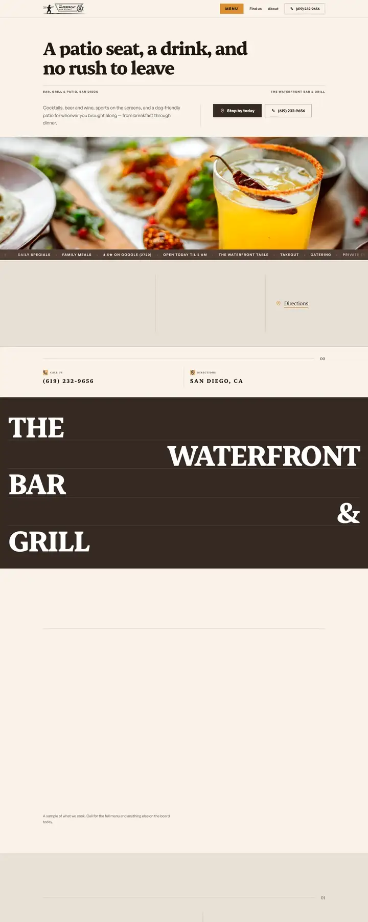 Free preview of a website for The Waterfront Bar & Grill, built by Ready StoreFront (not affiliated)