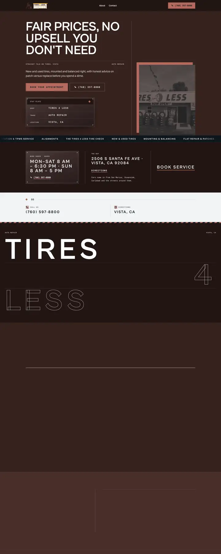 Free preview of a website for Tires 4 Less, built by Ready StoreFront (not affiliated)