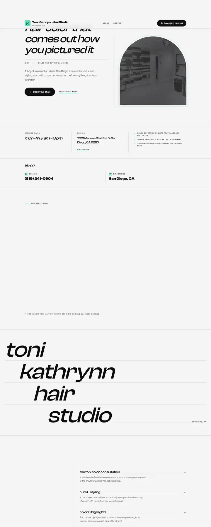 Free preview of a website for Toni Kathrynn Hair Studio, built by Ready StoreFront (not affiliated)