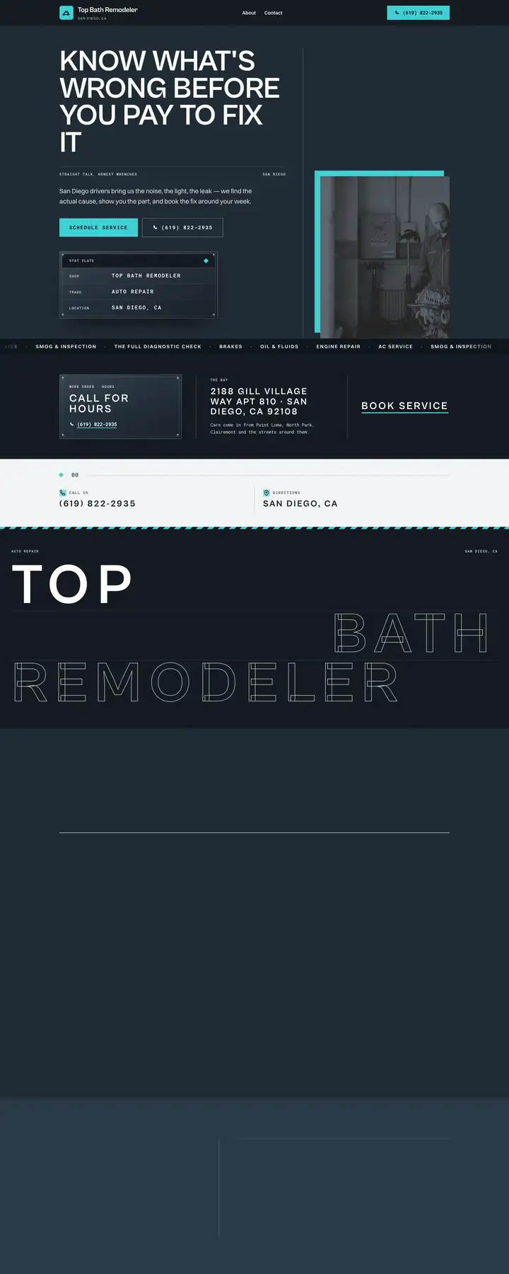 Free preview of a website for Top Bath Remodeler, built by Ready StoreFront (not affiliated)