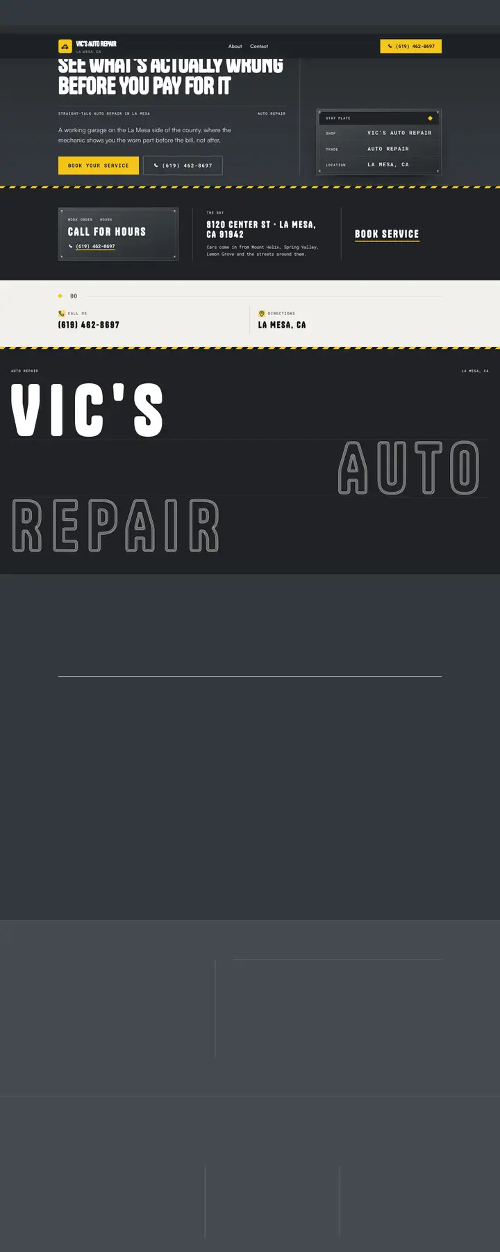 Free preview of a website for Vic's Auto Repair, built by Ready StoreFront (not affiliated)